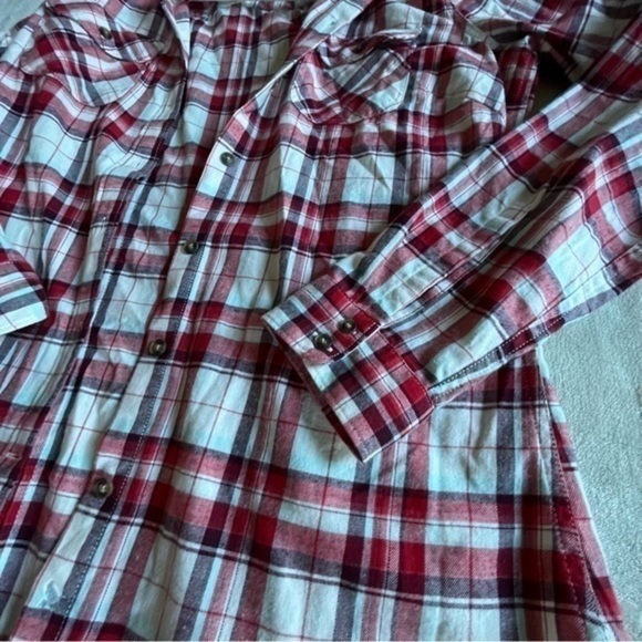 Eddie Bauer Red & White Flannel Button Down Shirt - Picture 3 of 4